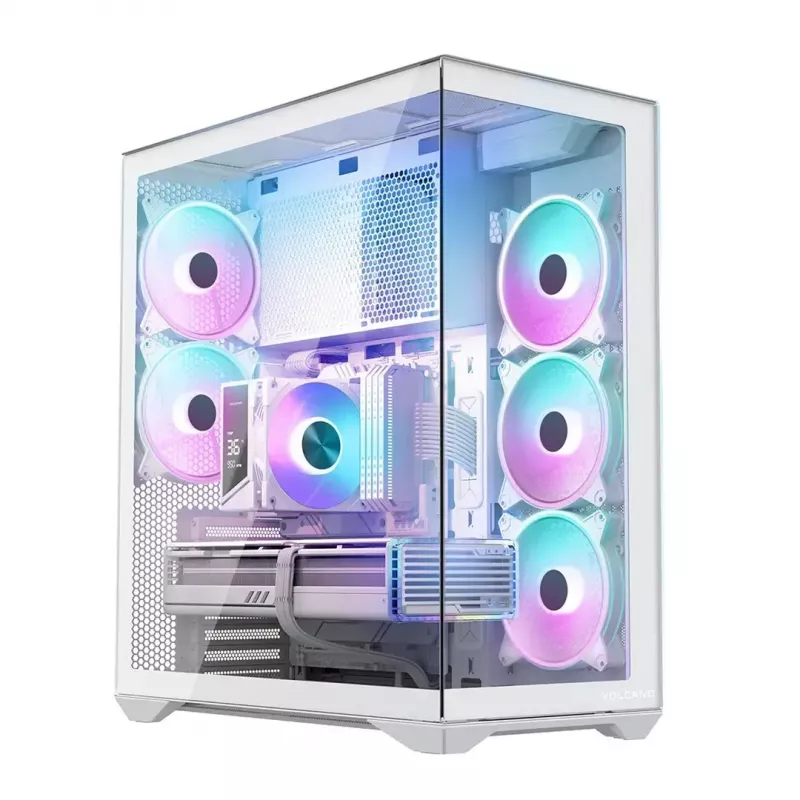 PC Full-Tower-Gehäuse MODECOM Volcano SPACE XL ARGB FULL TOWER 5F Weiß — ATX, gehärtetes Glas, ARGB, USB-C