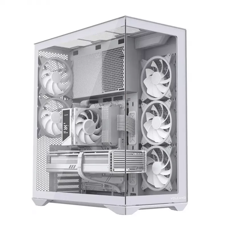 PC Full-Tower-Gehäuse MODECOM Volcano SPACE XL ARGB FULL TOWER 5F Weiß — ATX, gehärtetes Glas, ARGB, USB-C