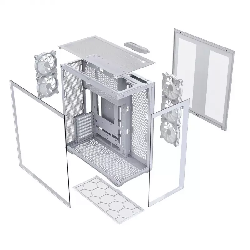 PC Full-Tower-Gehäuse MODECOM Volcano SPACE XL ARGB FULL TOWER 5F Weiß — ATX, gehärtetes Glas, ARGB, USB-C