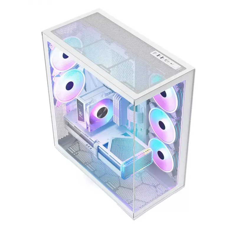 PC Full-Tower-Gehäuse MODECOM Volcano SPACE XL ARGB FULL TOWER 5F Weiß — ATX, gehärtetes Glas, ARGB, USB-C