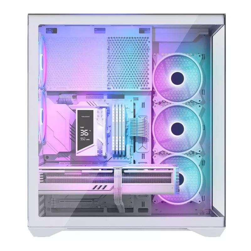 PC Full-Tower-Gehäuse MODECOM Volcano SPACE XL ARGB FULL TOWER 5F Weiß — ATX, gehärtetes Glas, ARGB, USB-C