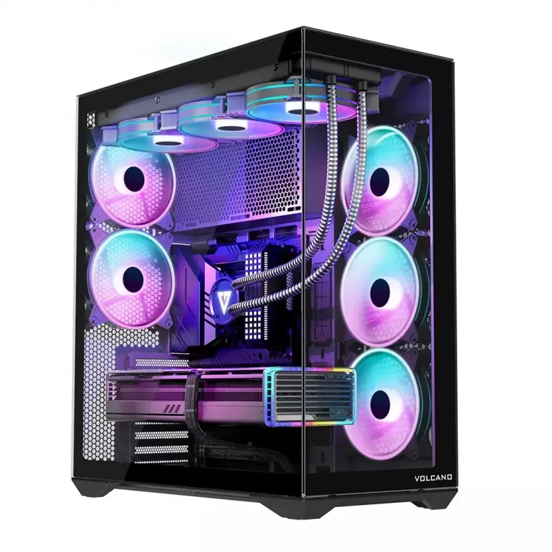 Full-Tower-PC-Gehäuse MODECOM Volcano SPACE XL NF — Schwarz, gehärtetes Glas, ARGB, unterstützt micro-ATX, bis zu 44 cm GPU, 3×3,5 Zoll/4×2,5 Zoll Schächte, USB-A 2×, USB-C 1×