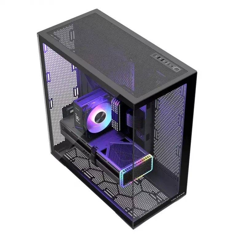 Full-Tower-PC-Gehäuse MODECOM Volcano SPACE XL NF — Schwarz, gehärtetes Glas, ARGB, unterstützt micro-ATX, bis zu 44 cm GPU, 3×3,5 Zoll/4×2,5 Zoll Schächte, USB-A 2×, USB-C 1×
