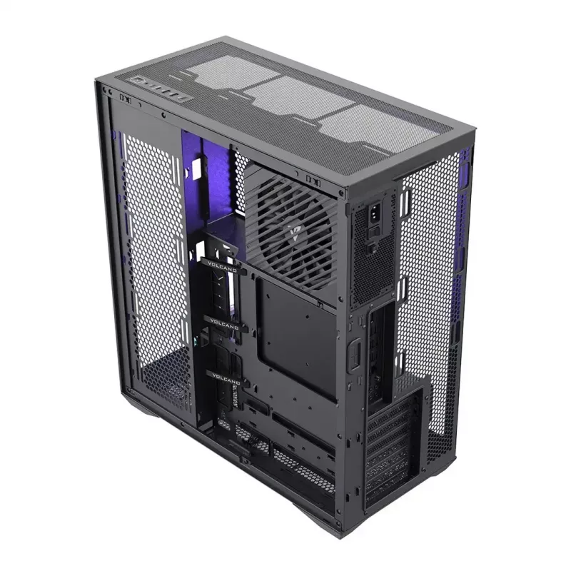 Full-Tower-PC-Gehäuse MODECOM Volcano SPACE XL NF — Schwarz, gehärtetes Glas, ARGB, unterstützt micro-ATX, bis zu 44 cm GPU, 3×3,5 Zoll/4×2,5 Zoll Schächte, USB-A 2×, USB-C 1×