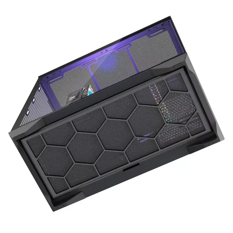 Full-Tower-PC-Gehäuse MODECOM Volcano SPACE XL NF — Schwarz, gehärtetes Glas, ARGB, unterstützt micro-ATX, bis zu 44 cm GPU, 3×3,5 Zoll/4×2,5 Zoll Schächte, USB-A 2×, USB-C 1×