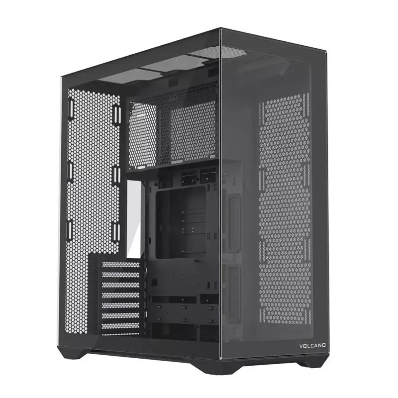 Full-Tower-PC-Gehäuse MODECOM Volcano SPACE XL NF — Schwarz, gehärtetes Glas, ARGB, unterstützt micro-ATX, bis zu 44 cm GPU, 3×3,5 Zoll/4×2,5 Zoll Schächte, USB-A 2×, USB-C 1×
