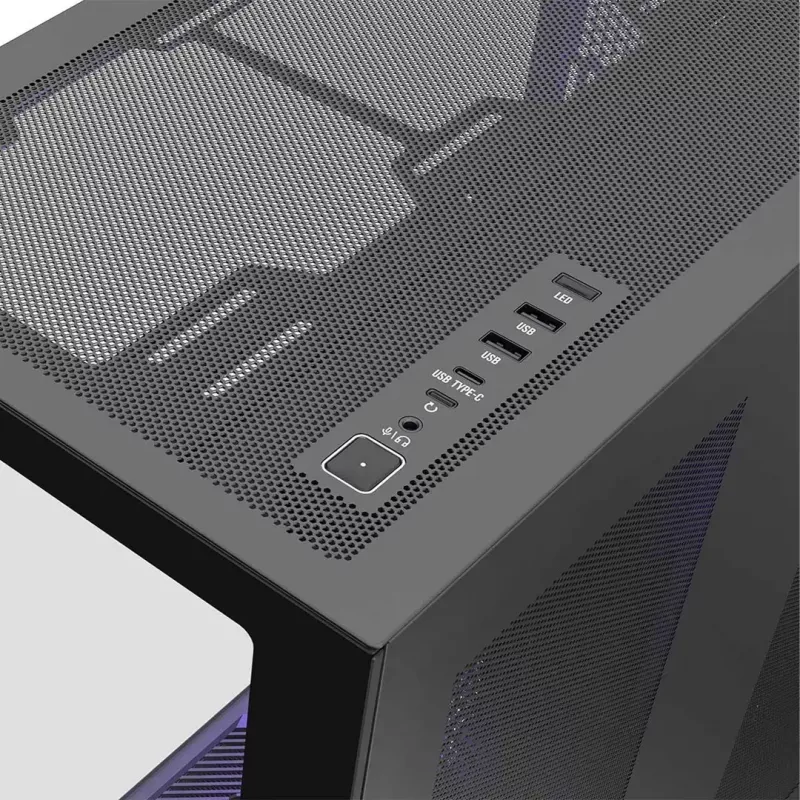 Full-Tower-PC-Gehäuse MODECOM Volcano SPACE XL NF — Schwarz, gehärtetes Glas, ARGB, unterstützt micro-ATX, bis zu 44 cm GPU, 3×3,5 Zoll/4×2,5 Zoll Schächte, USB-A 2×, USB-C 1×