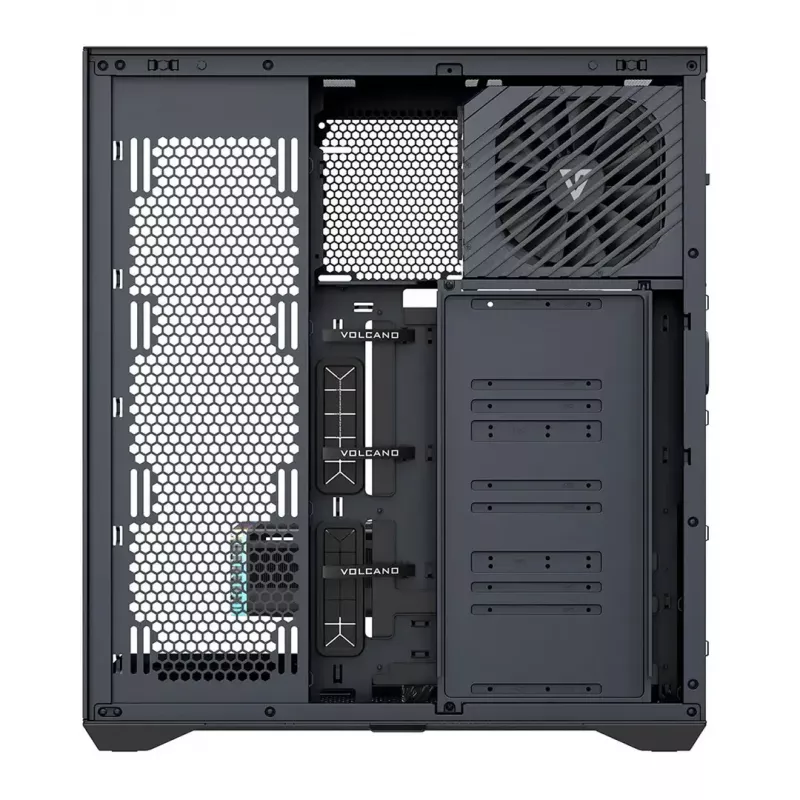 Full-Tower-PC-Gehäuse MODECOM Volcano SPACE XL NF — Schwarz, gehärtetes Glas, ARGB, unterstützt micro-ATX, bis zu 44 cm GPU, 3×3,5 Zoll/4×2,5 Zoll Schächte, USB-A 2×, USB-C 1×
