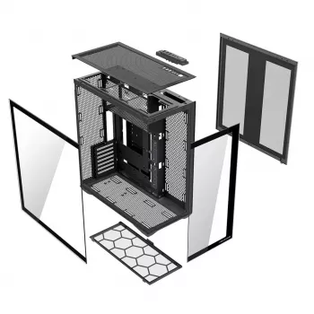 Full-Tower-PC-Gehäuse MODECOM Volcano SPACE XL NF — Schwarz, gehärtetes Glas, ARGB, unterstützt micro-ATX, bis zu 44 cm GPU, 3×3,5 Zoll/4×2,5 Zoll Schächte, USB-A 2×, USB-C 1×