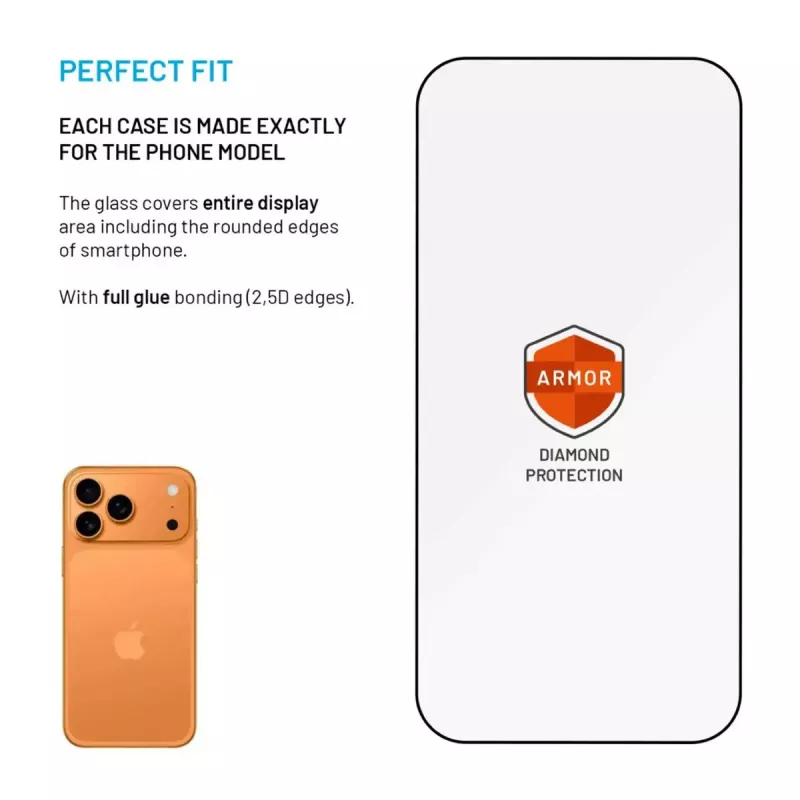 Displayschutzfolie FIXED für Apple iPhone 17 Pro — gehärtetes Glas, schwarz, Armor mit Anti-Staub-Applikator und AR-Schicht