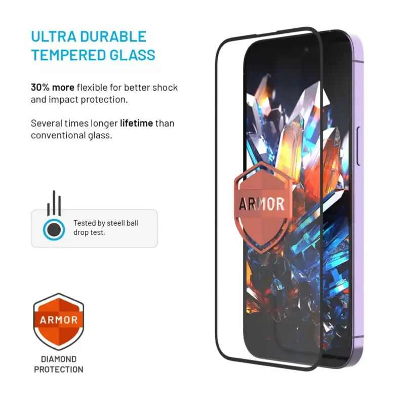 Displayschutzfolie FIXED für Apple iPhone 17 Pro — gehärtetes Glas, schwarz, Armor mit Anti-Staub-Applikator und AR-Schicht
