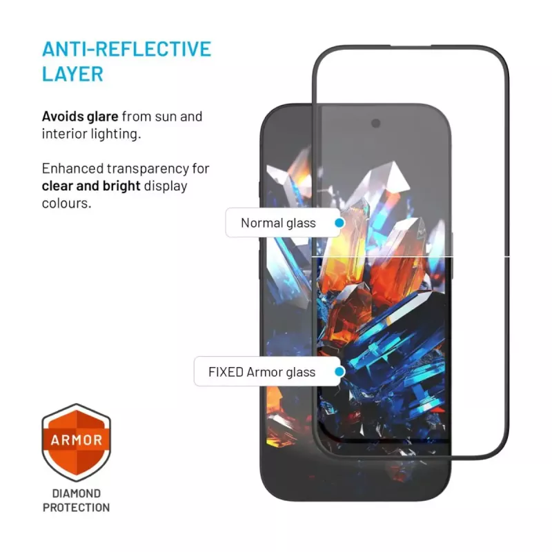 Displayschutzfolie FIXED für Apple iPhone 17 Pro — gehärtetes Glas, schwarz, Armor mit Anti-Staub-Applikator und AR-Schicht