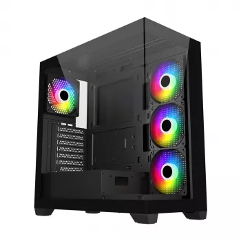FSP M340-BA Gehäuse Midi Tower mITX, mATX, ATX Schwarz ARGB, Midi Tower, PC, Schwarz, ATX, micro ATX, Mini-ITX, Glass, SPCC, 17 cm