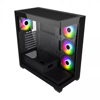 FSP M340-BA Gehäuse Midi Tower mITX, mATX, ATX Schwarz ARGB, Midi Tower, PC, Schwarz, ATX, micro ATX, Mini-ITX, Glass, SPCC, 17 cm