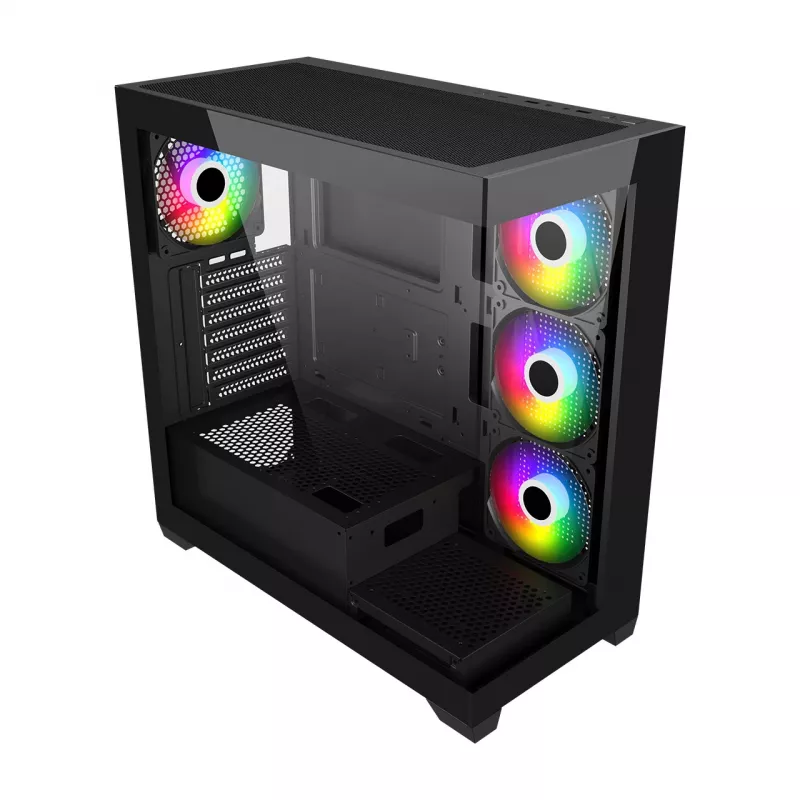 FSP M340-BA Gehäuse Midi Tower mITX, mATX, ATX Schwarz ARGB, Midi Tower, PC, Schwarz, ATX, micro ATX, Mini-ITX, Glass, SPCC, 17 cm