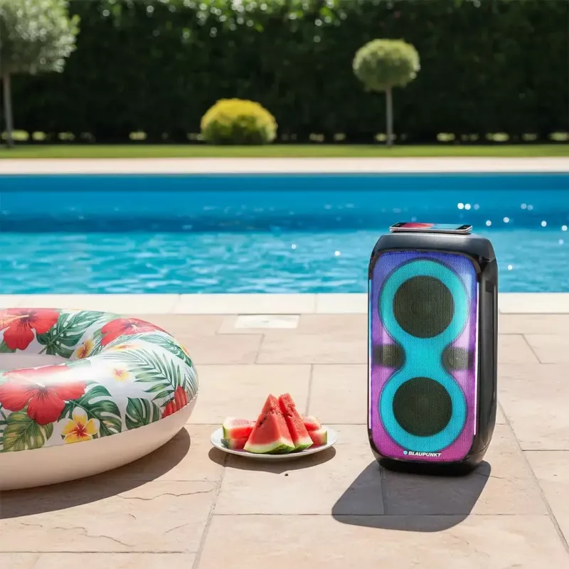 Lautsprechersystem BLAUPUNKT PB60X — 120W RMS, Bluetooth A2DP, FM, LED-Display, 7000mAh Batterie, 18h, AUX, Fernbedienung, 568×322×321 mm
