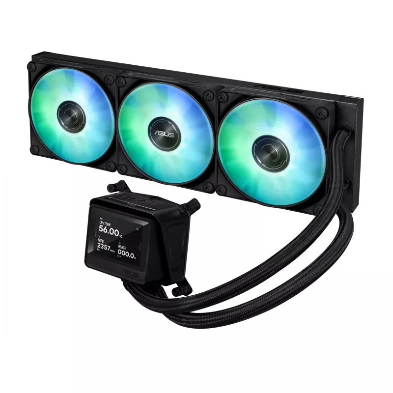 All-in-One-Flüssigkeitskühler ASUS MAX GAMING LC 360 ARGB LCD — 360-mm-Radiator, 120-mm-Lüfter, unterstützt AM4/AM5/LGA1700, Schwarz