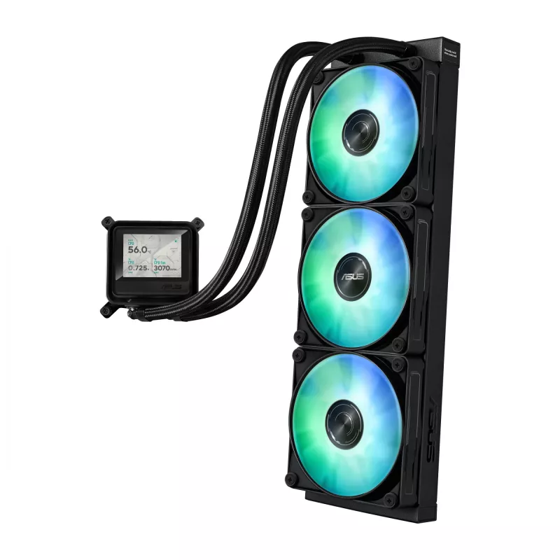 All-in-One-Flüssigkeitskühler ASUS MAX GAMING LC 360 ARGB LCD — 360-mm-Radiator, 120-mm-Lüfter, unterstützt AM4/AM5/LGA1700, Schwarz