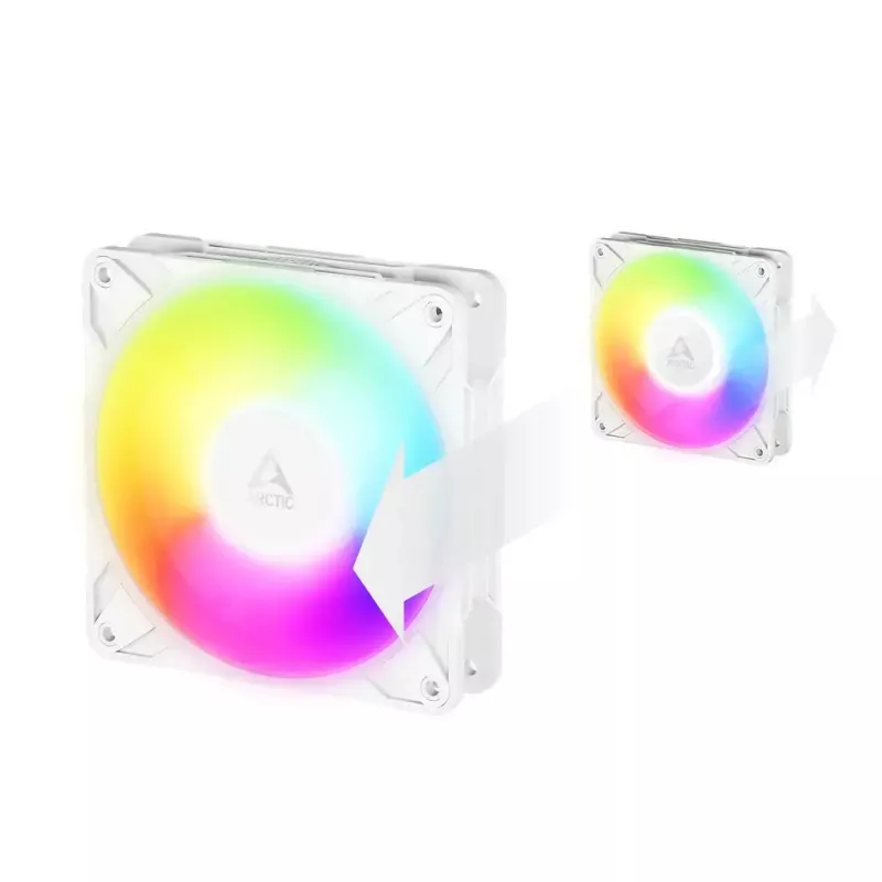 120 mm Arctic Freezer P12 Pro Reverse A-RGB PWM-Lüfter (Weiß) — 124 m³/h, FDB, Kabel-Splitter