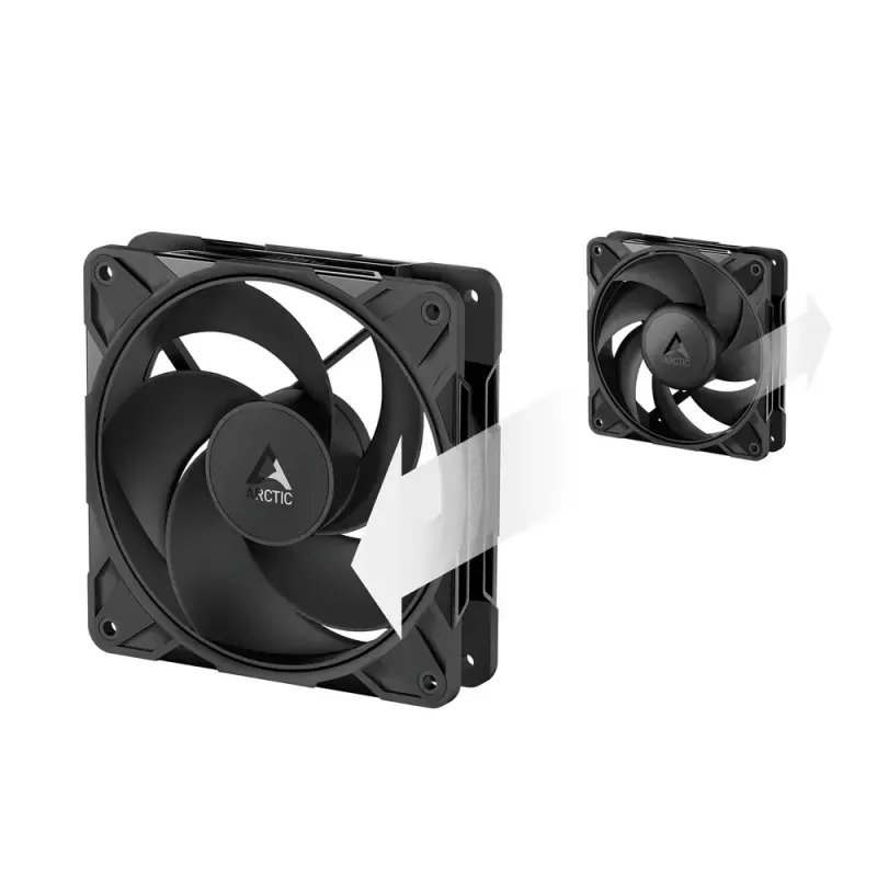 120 mm ARCTIC Freezer P12 Pro Reverse — 3er-Pack A-RGB PWM Lüfter, 124 m³/h, Fluiddynamisches Lager