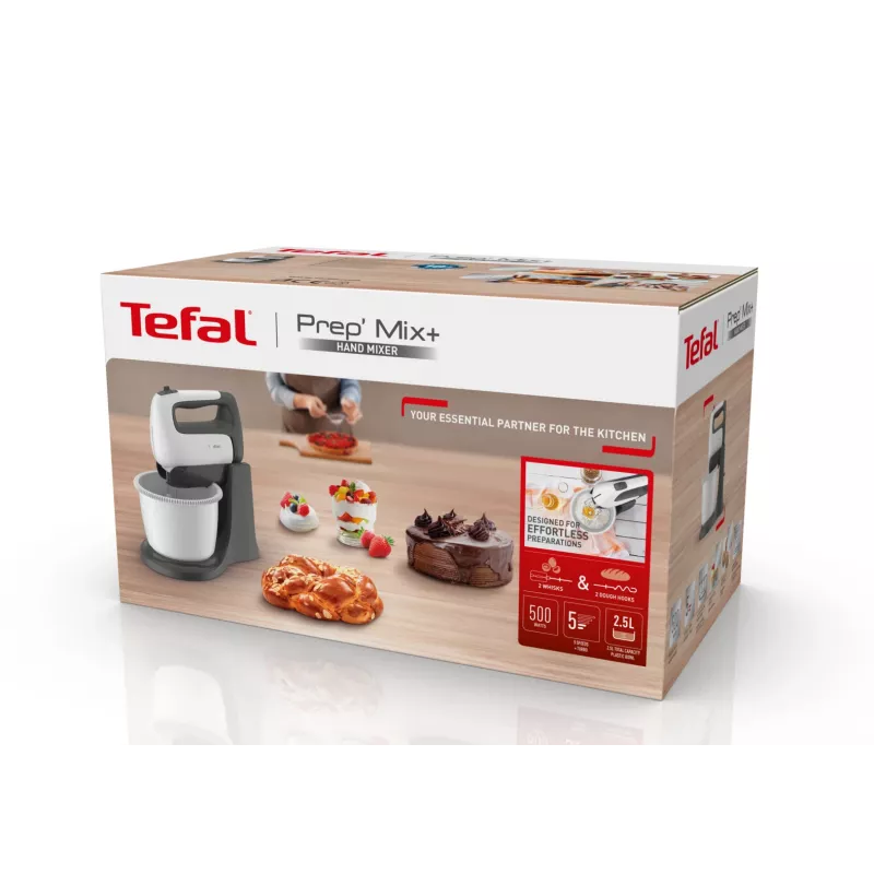 Tefal PrepMix+ HT464138 Handmixer mit Standschüssel 500 W grau/weiß