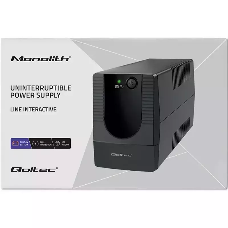 Unterbrechungsfreie Stromversorgung QOLTEC 53773 0,85 kVA (480 W) Line-Interactive, 1x Typ-E-Ausgang, 7-Ah-Batterie