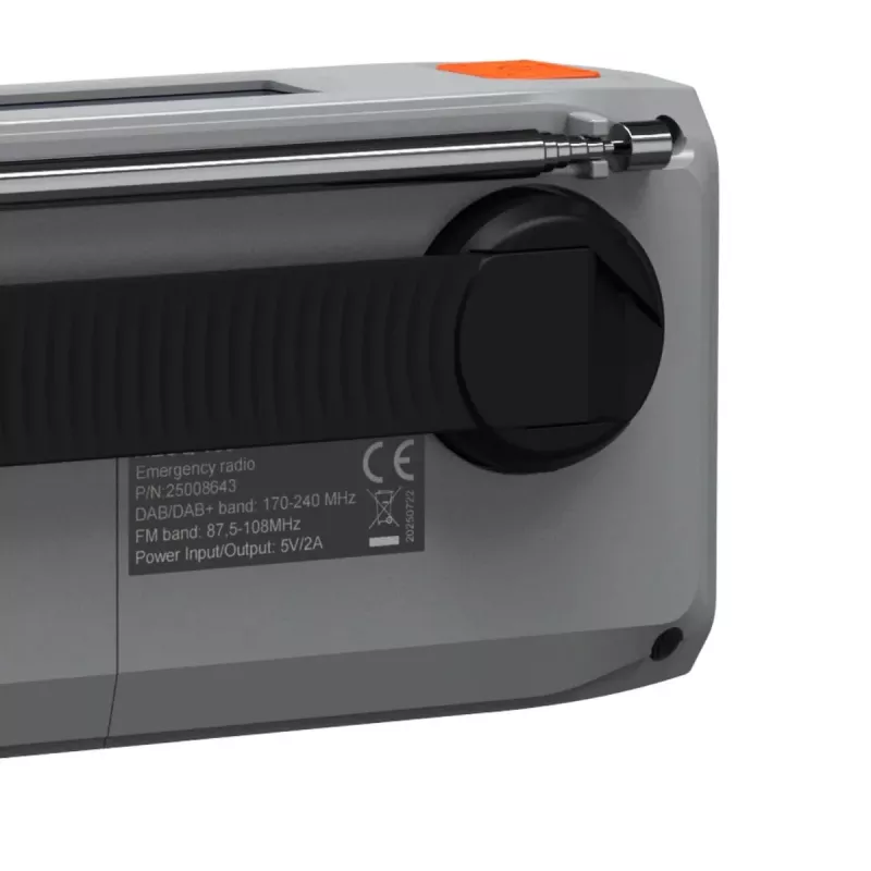 Tragbares Kurbelradio Marmitek RESQ 100 — DAB/DAB+/FM, 3 W, LCD, USB‑C, 3,5-mm-Klinke, hellgrau