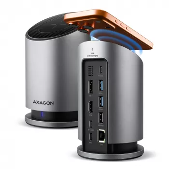 AXAGON HMC-WL9 USB-C 9‑in‑1 Docking-Hub mit 10 Gbit/s, 100W PD, 8K HDMI, Ethernet, kabellosem Laden