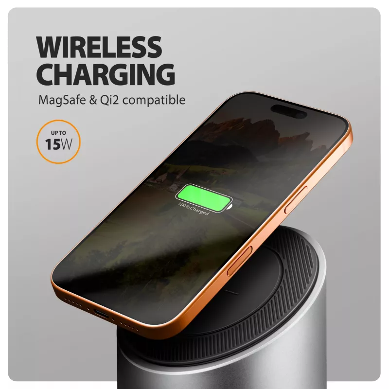 AXAGON HMC-WL9 USB-C 9‑in‑1 Docking-Hub mit 10 Gbit/s, 100W PD, 8K HDMI, Ethernet, kabellosem Laden