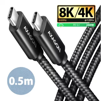 USB-C-zu-USB-C-Kabel AXAGON BUCM4X-CM05AB — USB4 Gen 3x2, 40 Gbit/s, 240 W, 0,5 m, schwarz