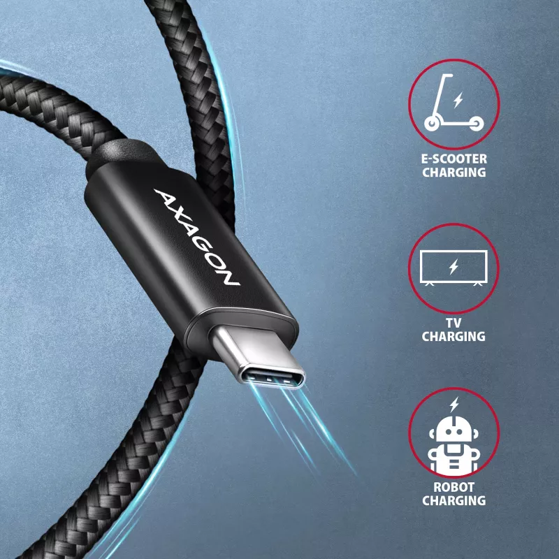 USB-C-zu-USB-C-Kabel AXAGON BUCM4X-CM05AB — USB4 Gen 3x2, 40 Gbit/s, 240 W, 0,5 m, schwarz