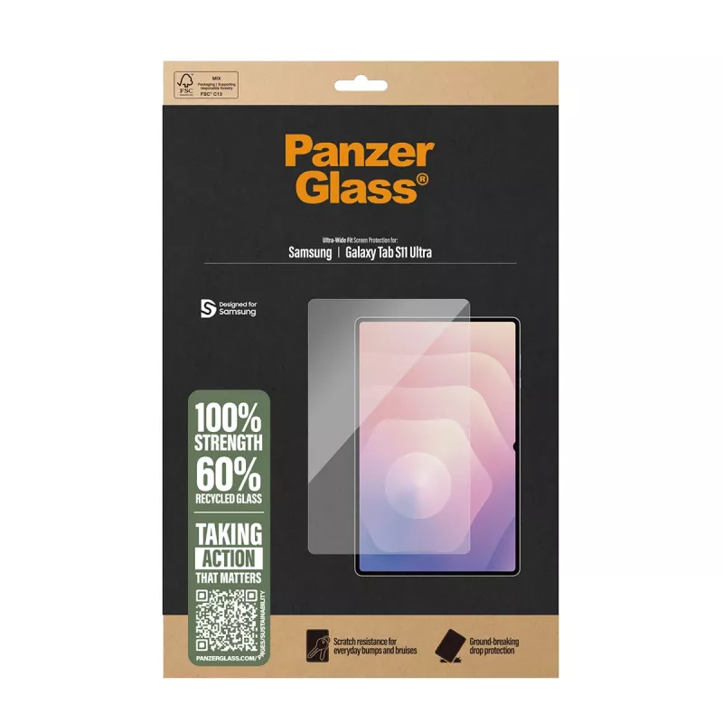Bildschirmschutz PanzerGlass für Samsung Galaxy Tab S11 Ultra — Gehärtetes Glas, Ultra-Wide Fit, transparent, trockene Anwendung
