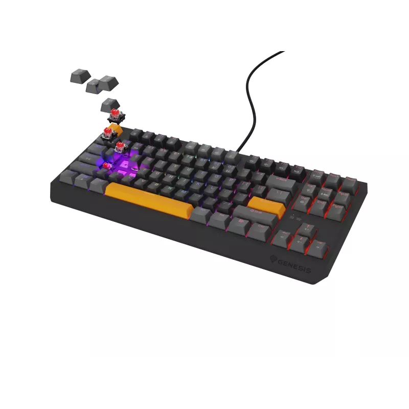 GENESIS Thor 230 TKL Tastatur Gaming USB + RF Wireless + Bluetooth QWERTY Schwarz, Grau, Orange