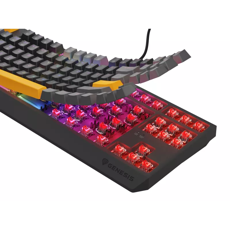 GENESIS Thor 230 TKL Tastatur Gaming USB + RF Wireless + Bluetooth QWERTY Schwarz, Grau, Orange