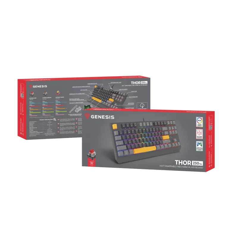 GENESIS Thor 230 TKL Tastatur Gaming USB + RF Wireless + Bluetooth QWERTY Schwarz, Grau, Orange