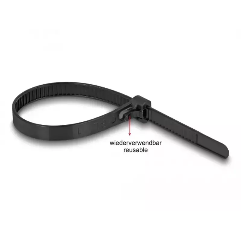 Klett-Kabelbinder DeLOCK 300x7,6mm schwarz 100 Stück