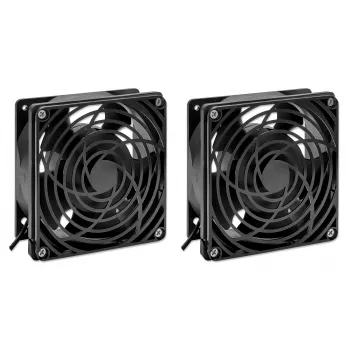 Intellinet 2-Lüfter-Belüftungseinheit für 19-Zoll-Wandgehäuse, Dachmontage, 1,8 m Netzkabel mit EU CEE 7/7-Stecker, Format 120 x 120 mm, Erdungsset enthalten, Schwarz