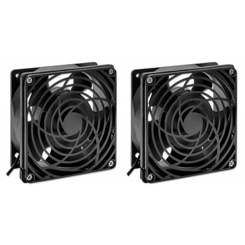 Intellinet 2-Lüfter-Belüftungseinheit für 19-Zoll-Wandgehäuse, Dachmontage, 1,8 m Netzkabel mit EU CEE 7/7-Stecker, Format 120 x 120 mm, Erdungsset enthalten, Schwarz