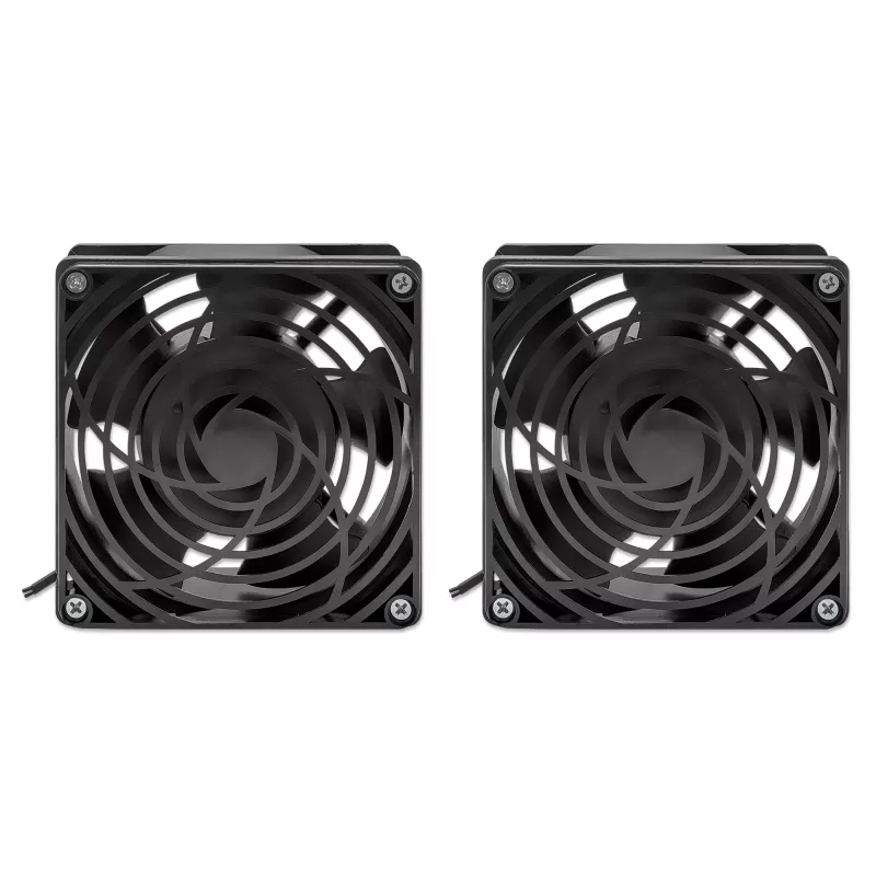 Intellinet 2-Lüfter-Belüftungseinheit für 19-Zoll-Wandgehäuse, Dachmontage, 1,8 m Netzkabel mit EU CEE 7/7-Stecker, Format 120 x 120 mm, Erdungsset enthalten, Schwarz