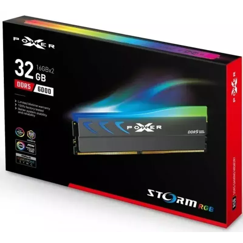 RAM-Modul Silicon Power Storm RGB DDR5 32GB (2x16GB) 6000MT/s CL36 1,35V Kühlkörper RGB