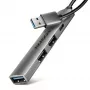 USB-Hub AXAGON HUE-STA — 4-Port Aluminiumleiste, 1× USB-A 5 Gbit/s + 2× USB-A & 1× USB-C 480 Mbit/s, USB-A-Host, grau