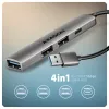 USB-Hub AXAGON HUE-STA — 4-Port Aluminiumleiste, 1× USB-A 5 Gbit/s + 2× USB-A & 1× USB-C 480 Mbit/s, USB-A-Host, grau