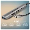 USB-Hub AXAGON HUE-STC, 4-Port-Aluminiumleiste, 1x USB-A 5 Gbit/s + 2x USB-A & 1x USB-C 480 Mbit/s, USB-C-Host, 12 cm Kabel, grau