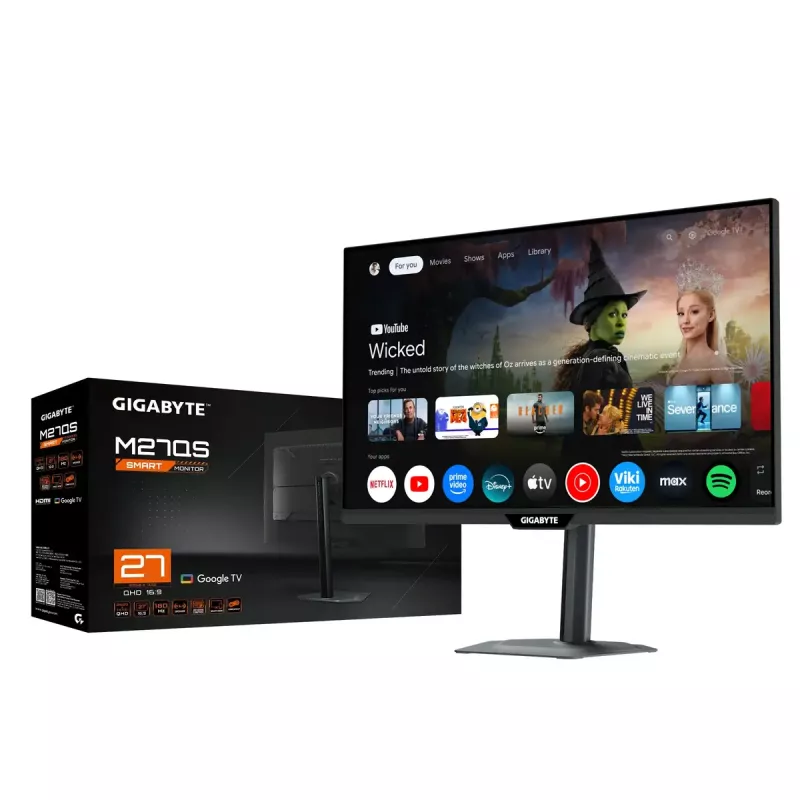 27 Zoll GIGABYTE M27QS 2K QHD Smart Monitor — 2560x1440, 180Hz, 1ms, 350 cd/m², FreeSync, DisplayHDR400, HDMI 2.0, DP 1.4