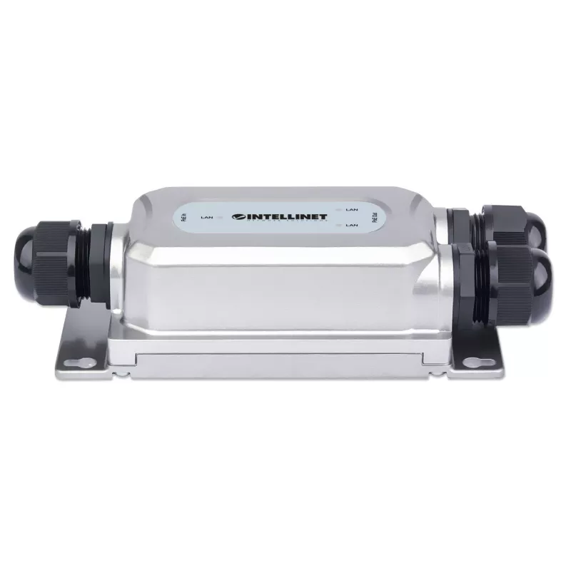 Intellinet 2-Port Outdoor-Vandalensicherer Gigabit PoE++ Extender, zwei 30-W-Ports, verlängert PoE bis zu 100 m, 60 W Leistungsbudget, IEEE 802.3bt (4PPoE) konform, IP67 wasserdicht, IK10-zertifiziert, Metallgehäuse