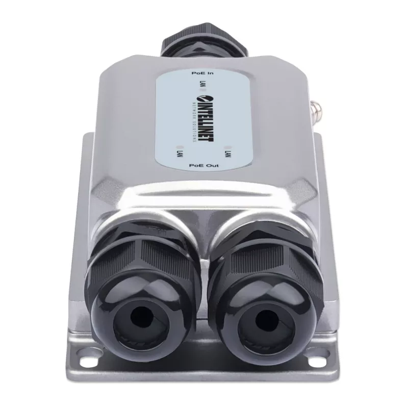 Intellinet 2-Port Outdoor-Vandalensicherer Gigabit PoE++ Extender, zwei 30-W-Ports, verlängert PoE bis zu 100 m, 60 W Leistungsbudget, IEEE 802.3bt (4PPoE) konform, IP67 wasserdicht, IK10-zertifiziert, Metallgehäuse