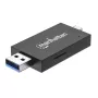 Manhattan USB-A / USB-C Kombi-Multi-Kartenleser/-schreiber, 5 Gbit/s (USB 3.2 Gen1 alias USB 3.0), Stecker auf microSD- und SD/MMC-Slots, Mini-Format, SuperSpeed USB, Windows oder Mac, Schwarz/Transparent, drei Jahre Garantie