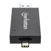 Manhattan USB-A / USB-C Kombi-Multi-Kartenleser/-schreiber, 5 Gbit/s (USB 3.2 Gen1 alias USB 3.0), Stecker auf microSD- und SD/MMC-Slots, Mini-Format, SuperSpeed USB, Windows oder Mac, Schwarz/Transparent, drei Jahre Garantie
