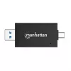 Manhattan USB-A / USB-C Kombi-Multi-Kartenleser/-schreiber, 5 Gbit/s (USB 3.2 Gen1 alias USB 3.0), Stecker auf microSD- und SD/MMC-Slots, Mini-Format, SuperSpeed USB, Windows oder Mac, Schwarz/Transparent, drei Jahre Garantie