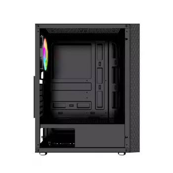 PC-Gehäuse GEMBIRD Fornax 2500 Midi Tower Schwarz — ATX/ITX-Unterstützung, gehärtetes Glas, RGB, 3x120 mm vorne, 2x2,5-Zoll-Einschübe
